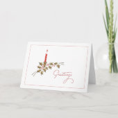 Greetings Red Candle Holly-kerstminimalist Feestdagen Kaart (Voorkant)