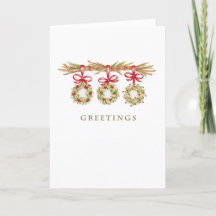 Greetings Three Wreaths Branch-kerstkaart