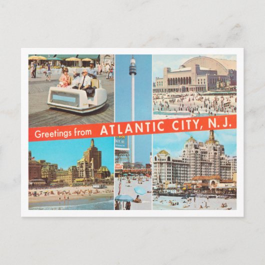 Greetings uit Atlantic City, New Jersey Travel Briefkaart (Voorkant)