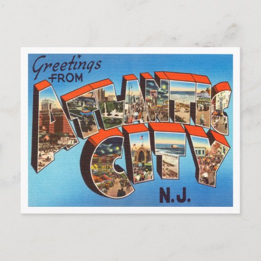 Greetings uit Atlantic City, New Jersey Travel Briefkaart (Voorkant)
