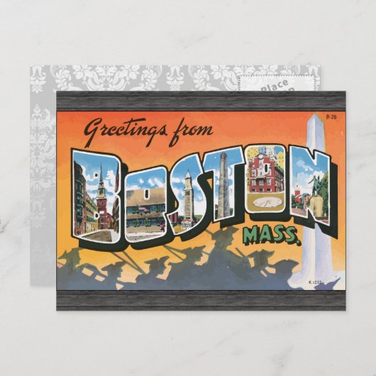 Greetings uit Boston Mass.  Briefkaart (Voorkant / Achterkant)