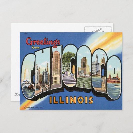 Greetings uit Chicago Illinois Briefkaart (Voorkant / Achterkant)