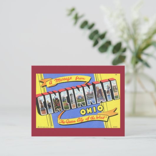 Greetings uit Cincinnati, Vintage Ohio Briefkaart (Staand voorkant)