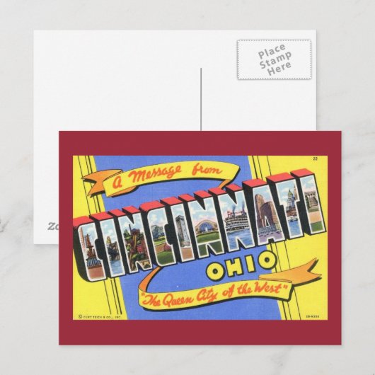 Greetings uit Cincinnati, Vintage Ohio Briefkaart (Voorkant / Achterkant)