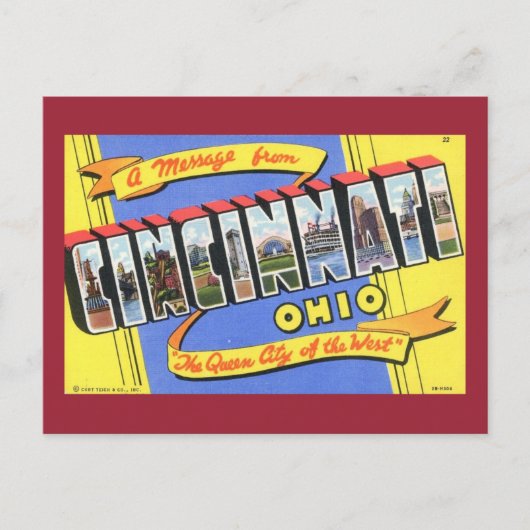 Greetings uit Cincinnati, Vintage Ohio Briefkaart (Voorkant)