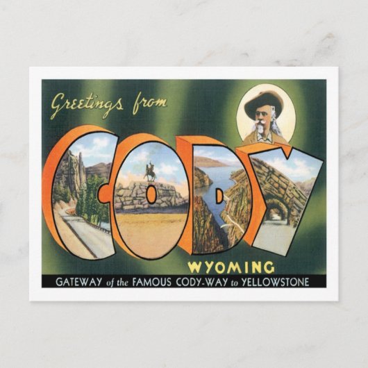 Greetings uit Cody Wyoming US City Briefkaart (Voorkant)