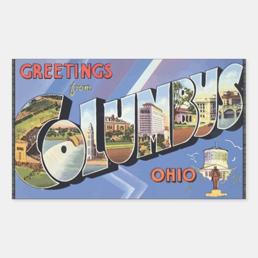 Greetings uit Columbus Ohio, Vintage Rechthoekige Sticker (Voorkant)