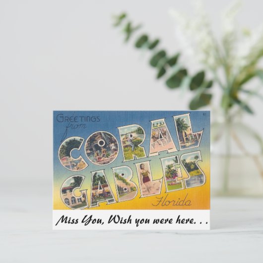Greetings uit Coral Gables, Florida Briefkaart (Staand voorkant)