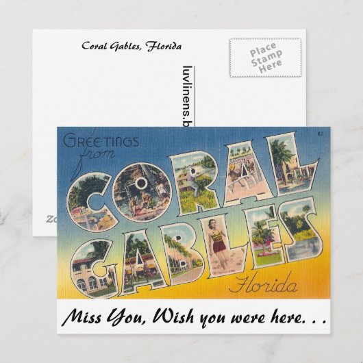 Greetings uit Coral Gables, Florida Briefkaart (Voorkant / Achterkant)