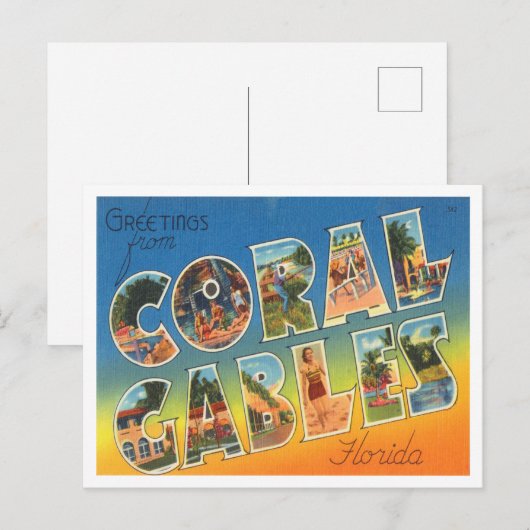 Greetings uit Coral Gables, Florida Travel Briefkaart (Voorkant / Achterkant)