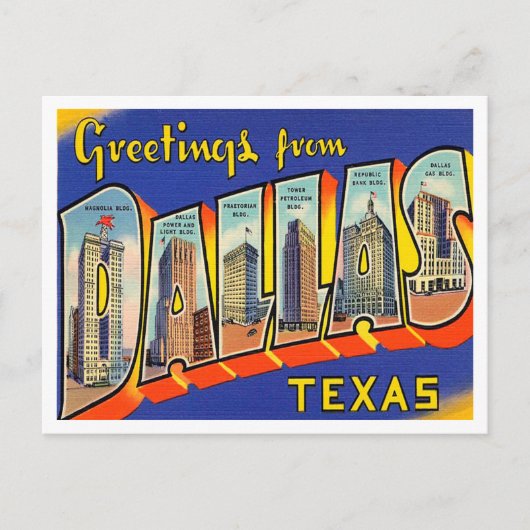Greetings uit Dallas, Texas Vintage Travel Briefkaart (Voorkant)