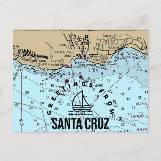 Greetings uit de Nautical Chart van Santa Cruz Briefkaart (Voorkant)
