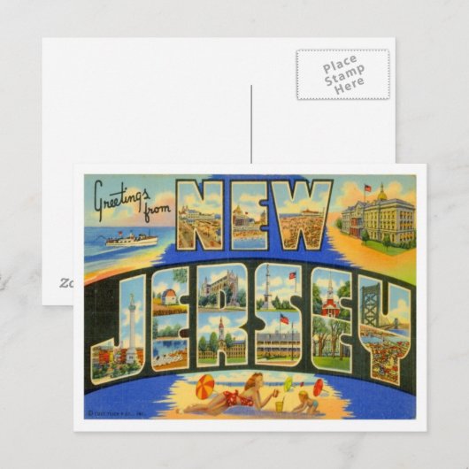 Greetings uit de VS in New Jersey Briefkaart (Voorkant / Achterkant)