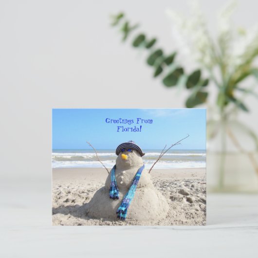 Greetings uit Florida Beach Snowman Briefkaart (Staand voorkant)