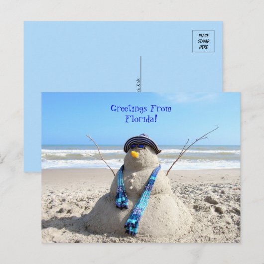Greetings uit Florida Beach Snowman Briefkaart (Voorkant / Achterkant)