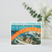 Greetings uit Florida Boat Vintage Travel Briefkaart (Staand voorkant)