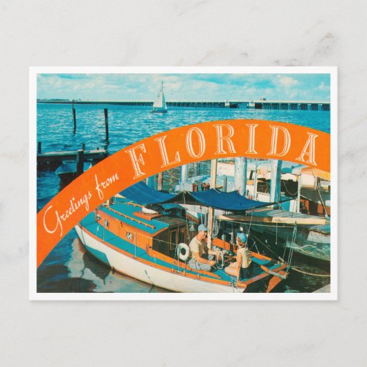 Greetings uit Florida Boat Vintage Travel Briefkaart (Voorkant)
