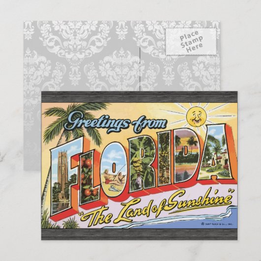 Greetings uit Florida "The Land of Sunshine", Vin Briefkaart (Voorkant / Achterkant)