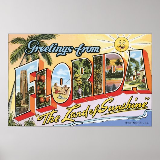 Greetings uit Florida "The Land of Sunshine", Vin Poster (Voorkant)