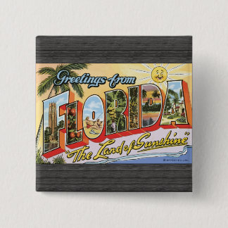 Greetings uit Florida "The Land of Sunshine", Vin Vierkante Button 5,1 Cm