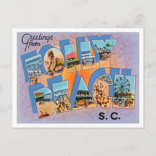 Greetings uit Folly Beach, South Carolina Travel Briefkaart (Voorkant)
