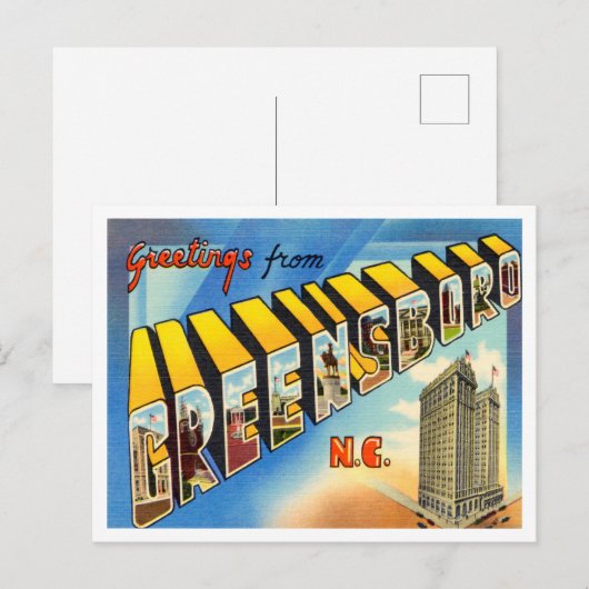 Greetings uit Greensboro, North Carolina Travel Briefkaart (Voorkant / Achterkant)