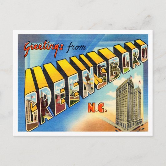 Greetings uit Greensboro, North Carolina Travel Briefkaart (Voorkant)