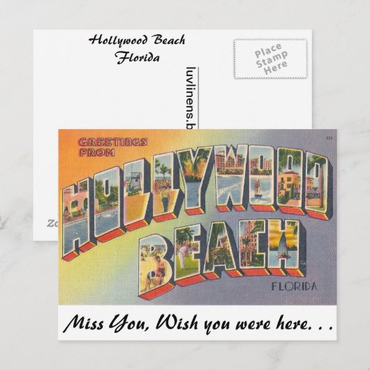 Greetings uit Hollywood Beach, Florida Briefkaart (Voorkant / Achterkant)