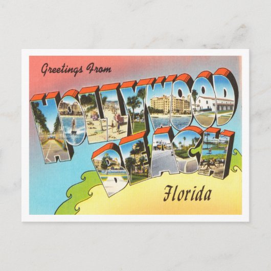 Greetings uit Hollywood Beach, Florida Travel Briefkaart (Voorkant)