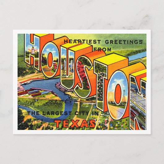 Greetings uit Houston, Texas Vintage Travel Briefkaart (Voorkant)