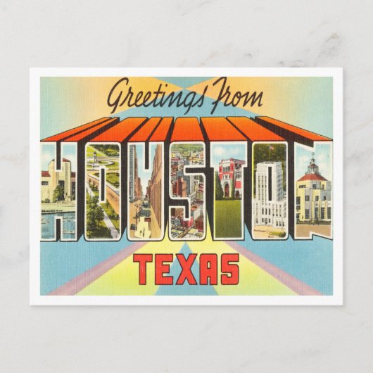 Greetings uit Houston, Texas Vintage Travel Briefkaart (Voorkant)