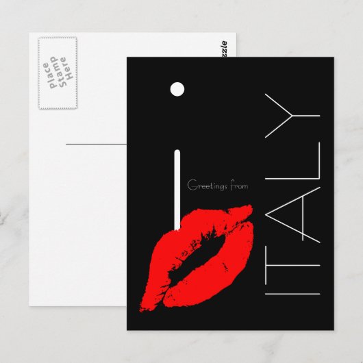 Greetings uit Italië Red Lipstick Kiss Black Briefkaart (Voorkant / Achterkant)