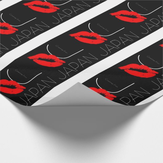 Greetings uit Japan Red Lipstick Kiss Black Cadeaupapier (Hoek)