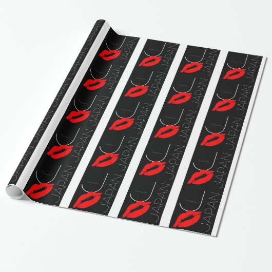 Greetings uit Japan Red Lipstick Kiss Black Cadeaupapier (Uitgerold)