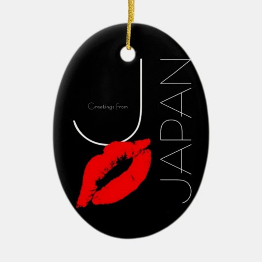 Greetings uit Japan Red Lipstick Kiss Black Keramisch Ornament (Voorkant)