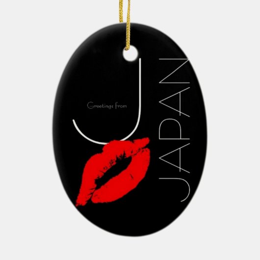 Greetings uit Japan Red Lipstick Kiss Black Keramisch Ornament (Achterkant)