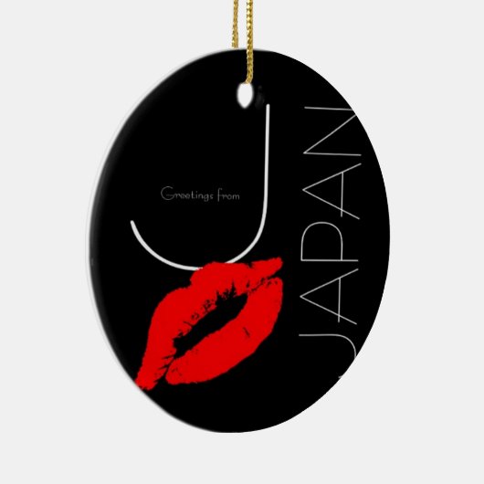 Greetings uit Japan Red Lipstick Kiss Black Keramisch Ornament (Rechts)