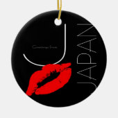 Greetings uit Japan Red Lipstick Kiss Black Keramisch Ornament (Voorkant)