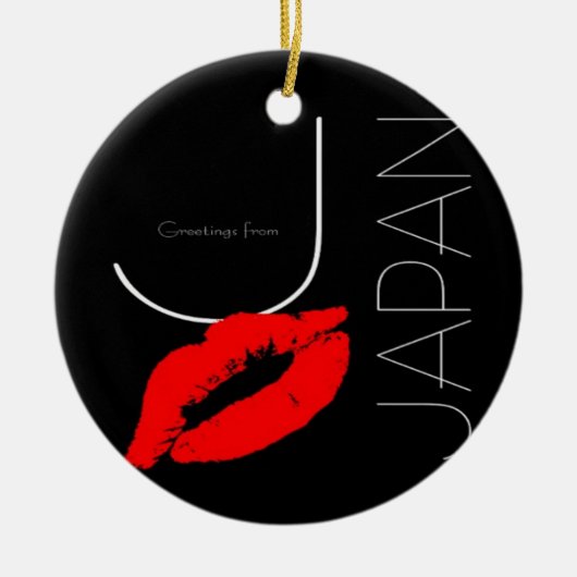 Greetings uit Japan Red Lipstick Kiss Black Keramisch Ornament (Voorkant)
