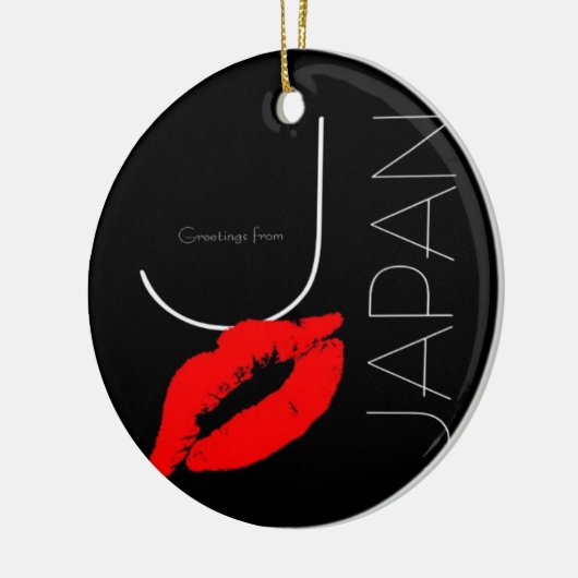 Greetings uit Japan Red Lipstick Kiss Black Keramisch Ornament (Links)