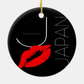 Greetings uit Japan Red Lipstick Kiss Black Keramisch Ornament (Achterkant)