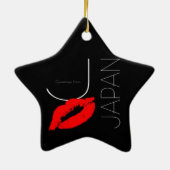 Greetings uit Japan Red Lipstick Kiss Black Keramisch Ornament (Achterkant)