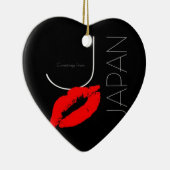 Greetings uit Japan Red Lipstick Kiss Black Keramisch Ornament (Rechts)