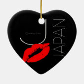 Greetings uit Japan Red Lipstick Kiss Black Keramisch Ornament (Achterkant)