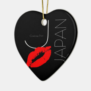 Greetings uit Japan Red Lipstick Kiss Black Keramisch Ornament