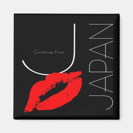Greetings uit Japan Red Lipstick Kiss Black Magneet (Voorkant)