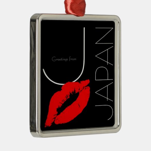 Greetings uit Japan Red Lipstick Kiss Black Metalen Ornament (Rechts)