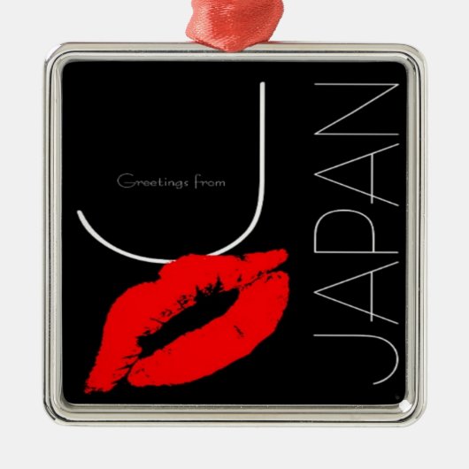 Greetings uit Japan Red Lipstick Kiss Black Metalen Ornament (Voorkant)