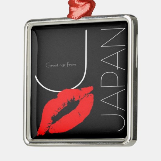 Greetings uit Japan Red Lipstick Kiss Black Metalen Ornament (Links)