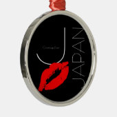 Greetings uit Japan Red Lipstick Kiss Black Metalen Ornament (Rechts)